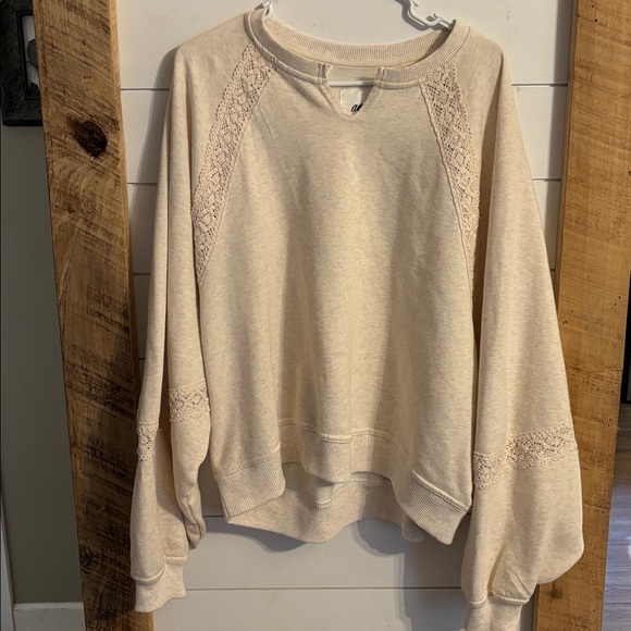 aerie Tops - Aerie Hey Crochet Cream, Boho Sweatshirt NWOT Large